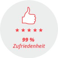 99_Zufriedenheit Piktogramm "99 % Zufriedenheit": Daumen hoch und 5 Sterne